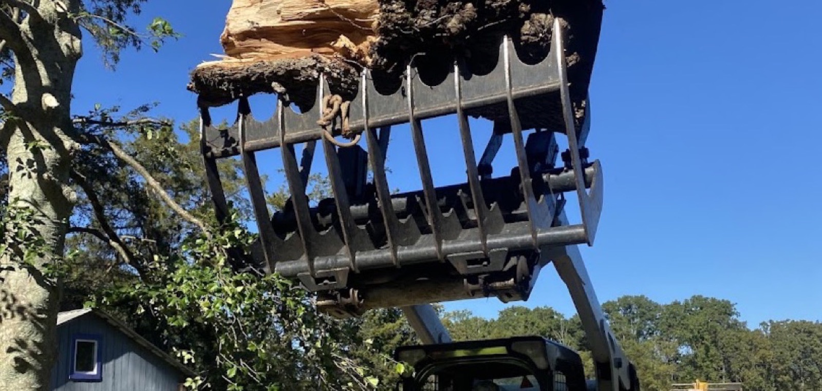 A GTZ Tree Service grapple truck lifting cut logs